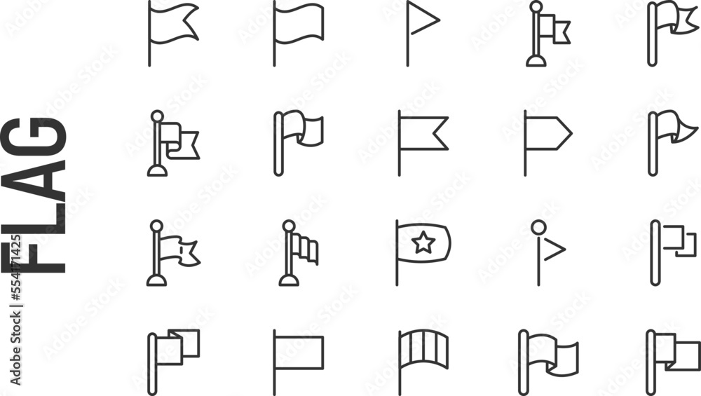 Poster vector set of flag thin line icons.