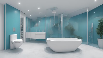Naklejka na ściany i meble Generative AI.view of bathtub in bathroom