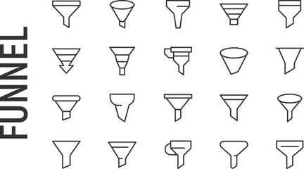 Vector set of funnel thin line icons.