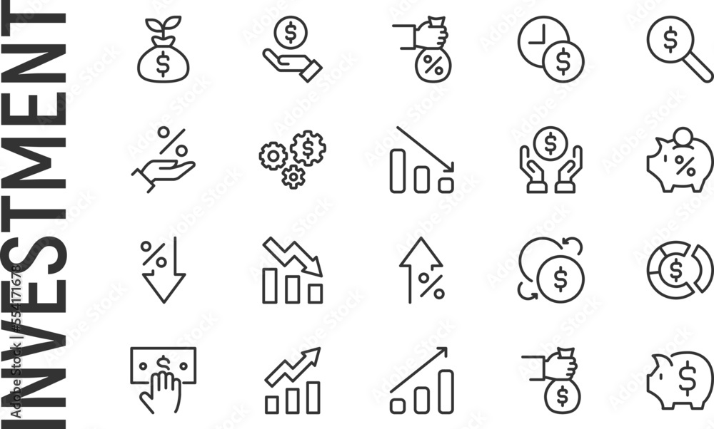 Wall mural vector set of investment thin line icons.