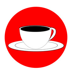 Illustration cup with coffee inside a red circle. Breakfast