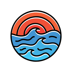 Sea Ocean Wave Logo Design Vector Beach illustration Monoline Summer badge symbol icon