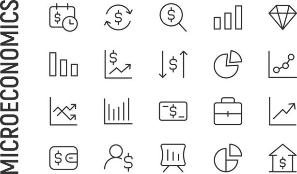 Vector set of microeconomics thin line icons.