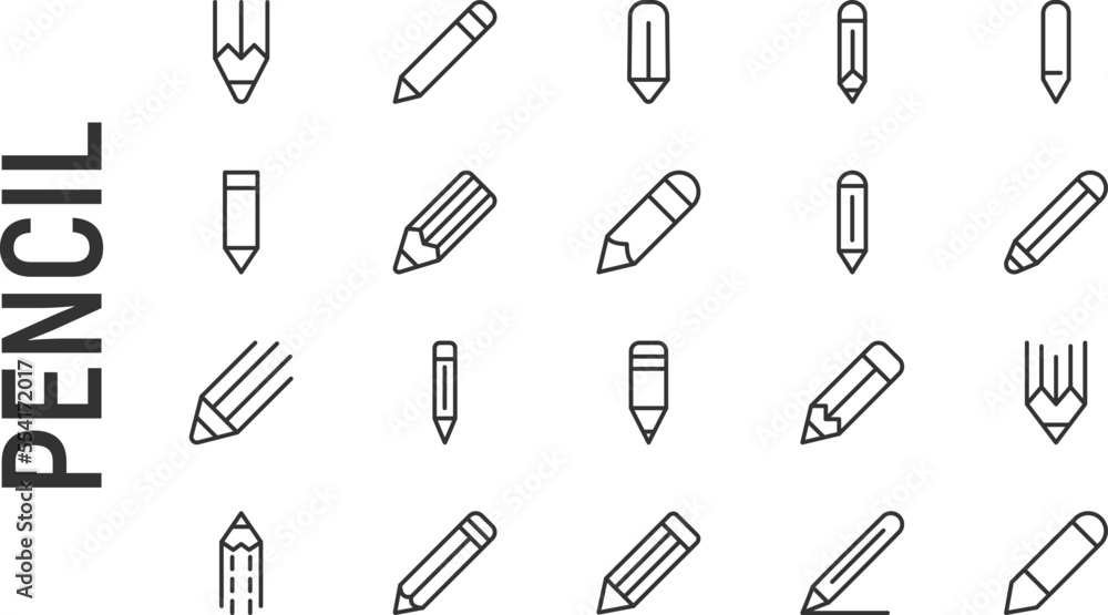 Wall mural vector set of pencil thin line icons.