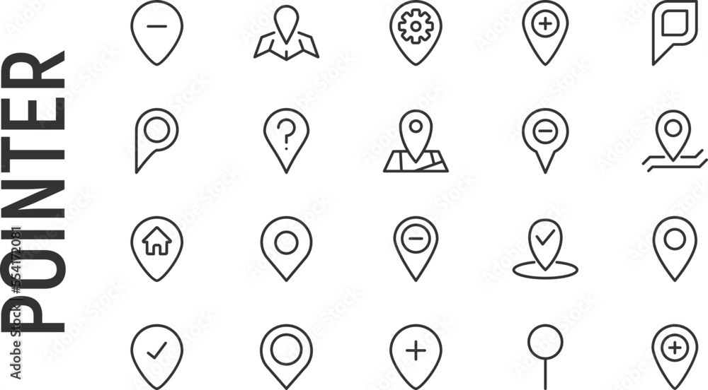 Poster vector set of pointer thin line icons.