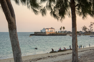 View of the Church of San Antonio in the Island of Mozambique at sunset, Mozambique