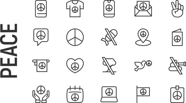 Vector set of peace thin line icons.