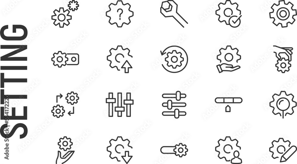 Aufkleber vector set of setting thin line icons.