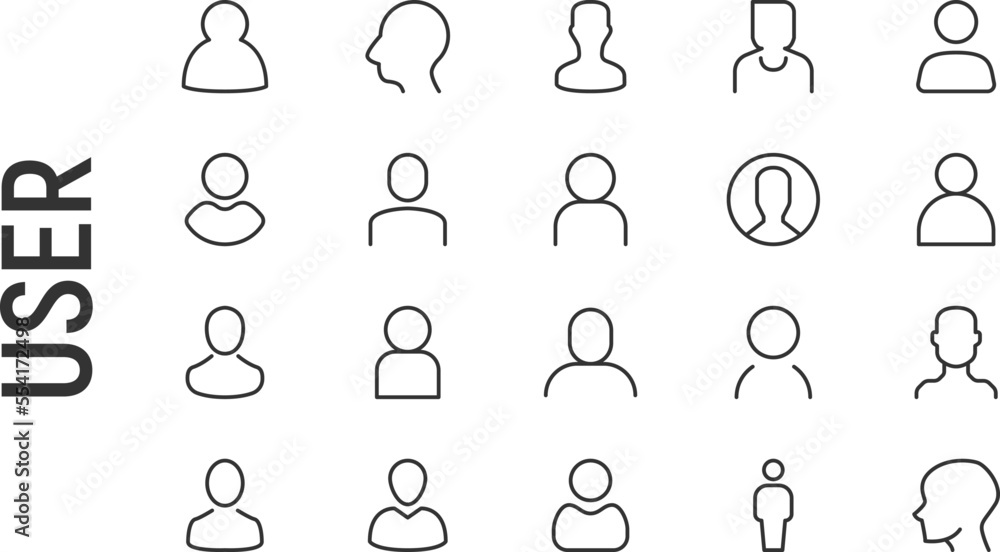 Poster vector set of user thin line icons.