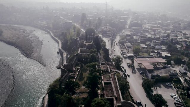Chehla football stedium view from the river side. Neelum River Kashmir.