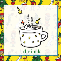 Flashcard Xmas item the Christmas drink Flashcard to introduce the Christmas elements to kids. Printable game card. Educational card for preschool. Vector illustration file. 