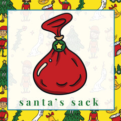 Christmas Flashcard the Santa Claus’ gift sack. Flashcard to introduce the Christmas elements to kids. Printable game card. Educational card for preschool. Vector illustration file. 