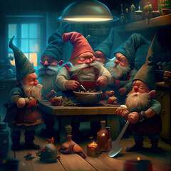 Christmas dinner being prepared by a group of elves in Santa's workshop -  generative ai, generative, ai