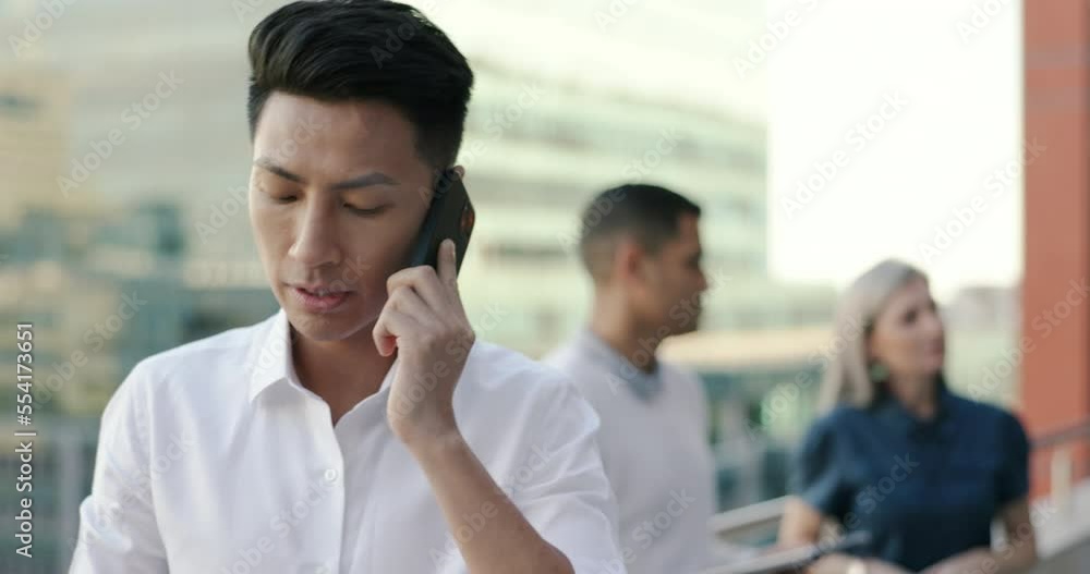 Poster businessman, work phone call and communication with networking, b2b and professional discussion in t