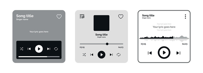 Set of music media player interface template vector design icons for music application - obrazy, fototapety, plakaty