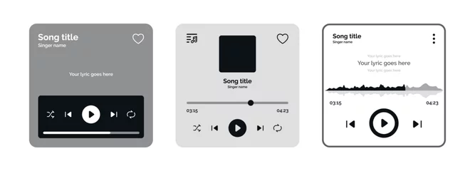  Set of music media player interface template vector design icons for music application © elmantastic