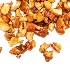 Fried mushrooms isolated on white background.