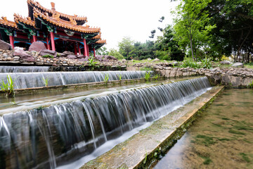 Waterfall in front of Chinese temple