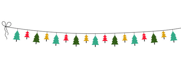 Christmas decoration with colorful christmas trees, Merry Christmas