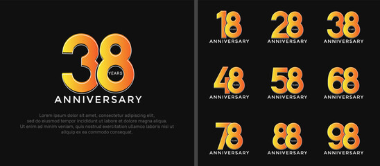 set of anniversary logo style yellow color on black background for special moment