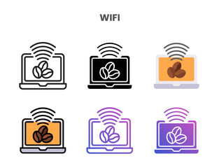 Wifi icons vector illustration set line, flat, glyph, outline color gradient. Great for web, app, presentation and more. Editable stroke and pixel perfect.