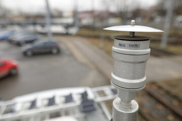 Shallow depth of field (selective focus) details with a PM 10 particle sensor on a heavy traffic...