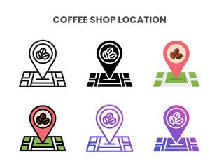Coffee Shop Location icons vector illustration set line, flat, glyph, outline color gradient. Great for web, app, presentation and more. Editable stroke and pixel perfect.