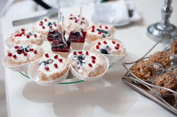 Delicious wedding reception candy bar dessert table