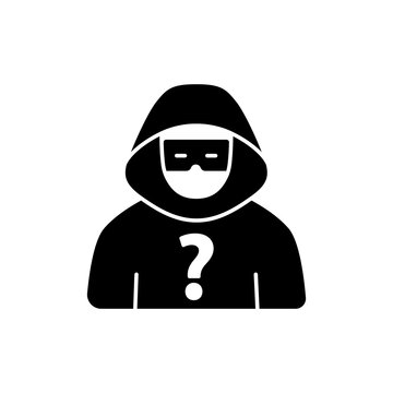 Anonymous person sign with hidden, covered and masked face.  mysterious strange man, Unknown character. Vector illustration, simple icon.