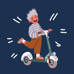 Cartoon vector illustration of little boy riding two-wheeled scooter