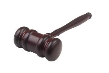 Wooden judge gavel isolated on white background, Court, laws and crimes concept.