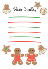 Mockup of letter to Santa Claus with Christmas cookies