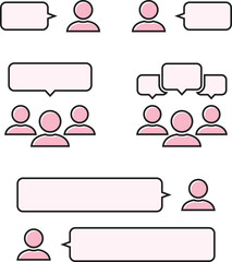 人物と吹き出しのシンプルアイコン　セット