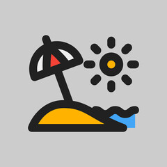 Beach umbrella icon in filled line style about travel, use for website mobile app presentation