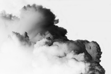 dangerous and dramatic cloud of black smoke after an explosion in the sky