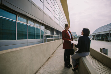 Talking near the building