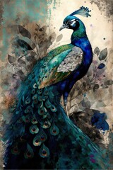 Obraz premium peacock with feathers collage created with Generative artificial intelligence, generative ai