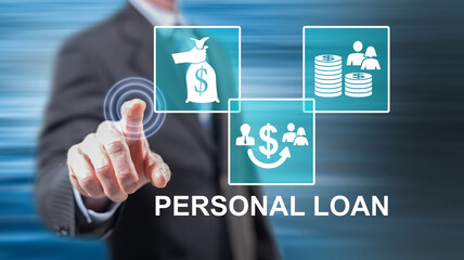 Man touching a personal loan concept