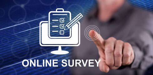 Man touching an online survey concept