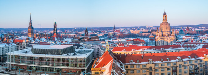 Winter panorama of Dresden from the tower of the Holy Cross Church