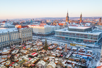 Winter panorama of Dresden from the tower of the Holy Cross Church - obrazy, fototapety, plakaty