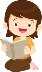 children reading books Cartoon Studying kid Reading Book While Sitting be happy