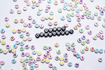 Merry Christmas colorful wording made with Colorful Alphabetical Beads