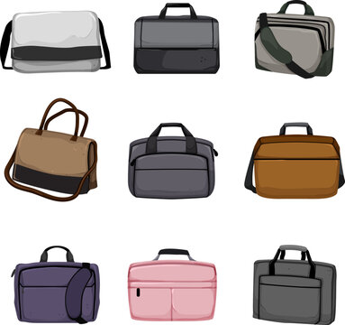 laptop bag set cartoon. business computer, travel fashion, briefcase modern, case leather, backpack laptop bag vector illustration