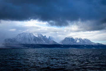 Winter in the city of Montreux, and on Lake Geneva in Switzerland