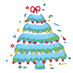 coloring various lagom firs with hatching scribble style. Hand-drawn Christmas trees with toys. ink element for cards, stamps, banners and your creativity