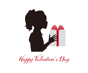 プレゼントボックスを持った女の子のイラスト素材 ベクター シルエット バレンタインデー 誕生日