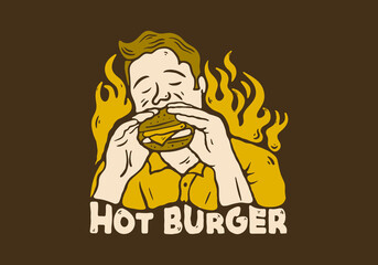 Illustration design of man eating burger