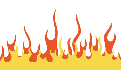 Flame elements on a white background. Horizontal pattern of fire.