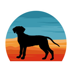 Landseer Dog Silhouette Retro Vintage Sunset Dog Lover Sticker Vector Illustration SVG EPS